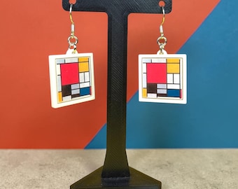 Abstract art earrings (pair) - Mondrian inspired geometric pattern jewellery