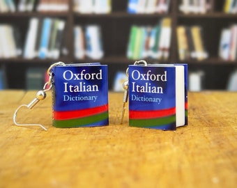 Italian dictionary book earrings - a gift for language students and teachers