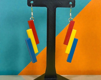 Stack drop earrings in primary colours - a stylish statement gift