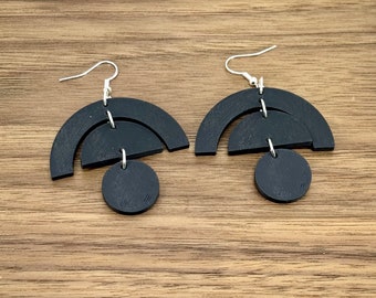 Black arc and circle design geometric statement earrings for mid-century fashion fan (pair) by David Asch - Art & Design