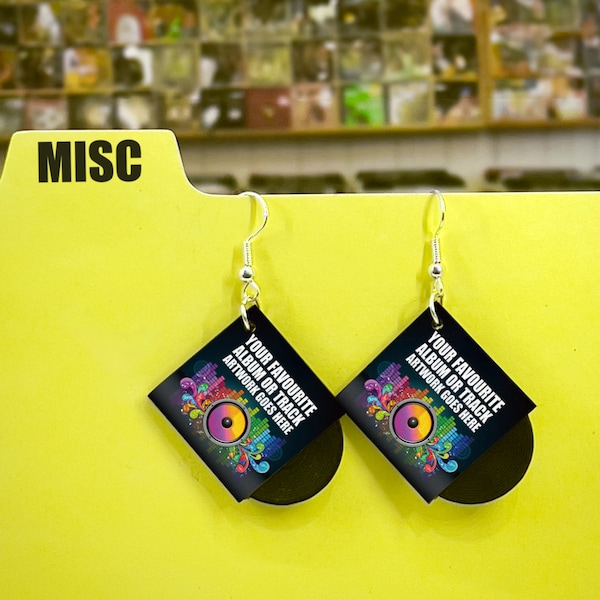 Custom mini vinyl record album earrings for music fan (pair) by David Asch - Art & Design
