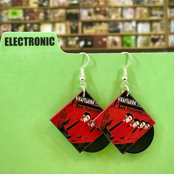 Kraftwerk - Man Machine mini vinyl record album earrings for electronic music fan (pair) by David Asch - Art & Design