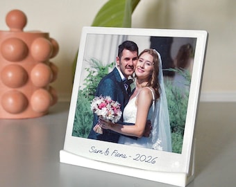 Personalised ceramic photo tile - instant camera style print with custom caption
