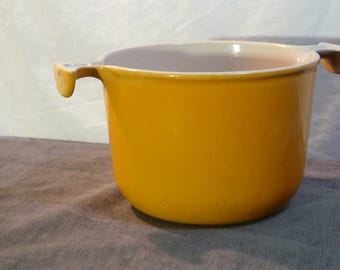 Vintage 1970s Genuine Le Creuset Fondue pot pan Saffron Yellow double handed