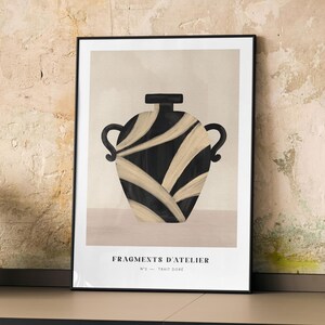 Póster de jarrón de cerámica: ilustración elegante en colores apagados