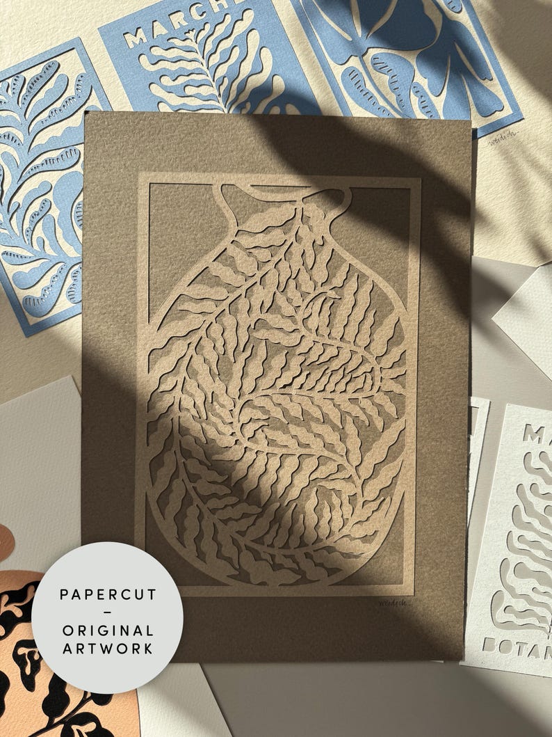 Rectangular Paper Cut Still Bloom – Papercut Art in Warm Neutrals - Etsy