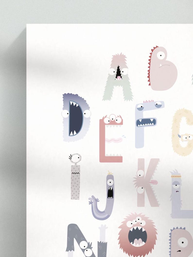 Cute Monster ABC Poster – Alphabet Print for Kids Room - Learning Decor ...