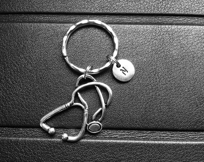 Stethoscope Keychain, Stethoscope Key Ring, Initial Keychain, Doctor's