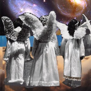 Angelcore, Latin Angels, HEAVENLY PRINT, Angel Wings Wall Art, Cherub Decor, Dios es amor,Cosmic Collage Art, Chicano Art, Retro Latin Art