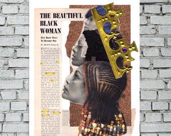 Surreal Vintage Glamour, BLACK WOMEN are DIVINE, African American, Black Woman Mix Media, Americana, Black Power, Glitter, Afro Glam Poster