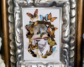 Stampa artistica con collage di farfalle di donne nere, arredamento retrò surrealista per la casa