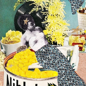 BLACK MERMAID, Mermaid Wall Art, African American Mermaid, Afro Mermaid, Surreal Collage Wall Art, Lost in the Sauce,Harlem Renaissance Art