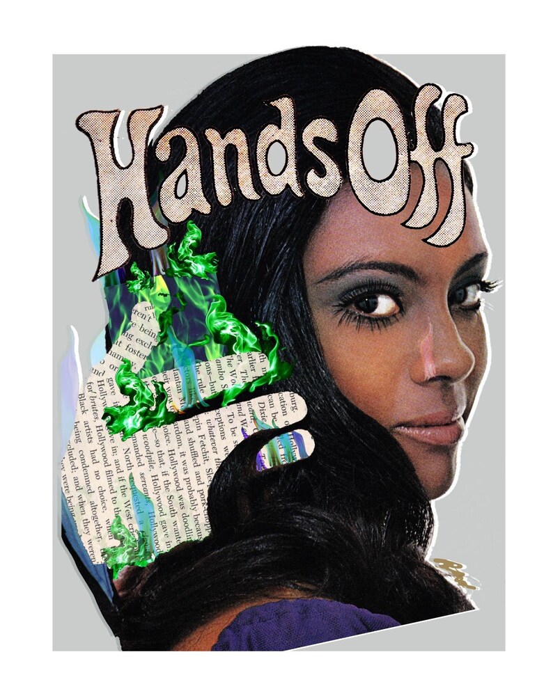 Black Hair Graphic,B Horror Movies,Don't Touch My Hair,Dark Humor,Snarky Art,Afro Futurism, Vintage Movie Poster, Campy Decor,Surreal Horror image 2