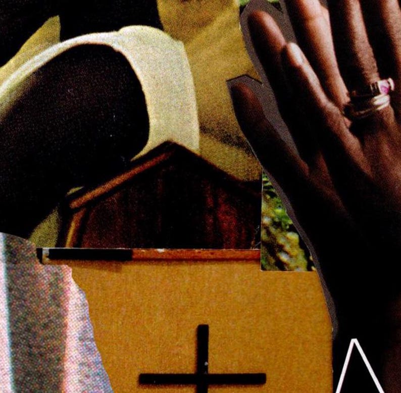 Puede incluir: Un collage de im&aacute;genes que presenta una caja de madera con una cruz en la parte superior, una mano con un anillo y una persona que lleva un atuendo blanco y marr&oacute;n.
