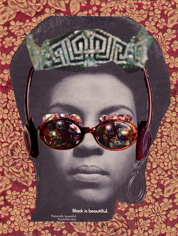 Modern Afrocentric AestheticSurreal Vintage Glamour, African American Art, Black Woman, Mix Media Afro,Black Power Diamond, Afro Glamour Art