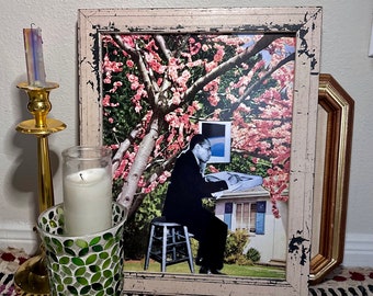 Stampa artistica surreale di collage afroamericano, uomo della natura retrò, stampa lucida