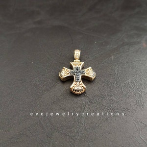 Hand made, gold finished, sterling silver, byzantine cross pendant.