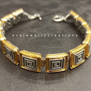 Unisex, two tone, sterling silver 925 link bracelet.
