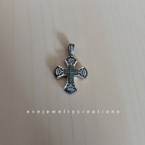 Hand made, sterling silver, oxidized byzantine cross pendant.