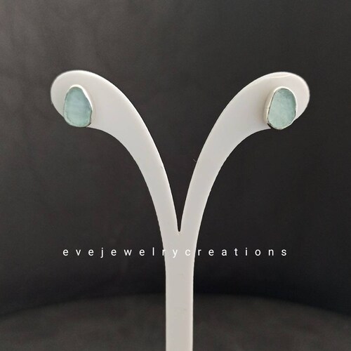 Hand made, sterling silver, light shops blue agate, stud earrings.