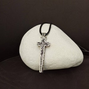 Unisex, hand made, sterling silver, cross necklace in the Byzantine style.