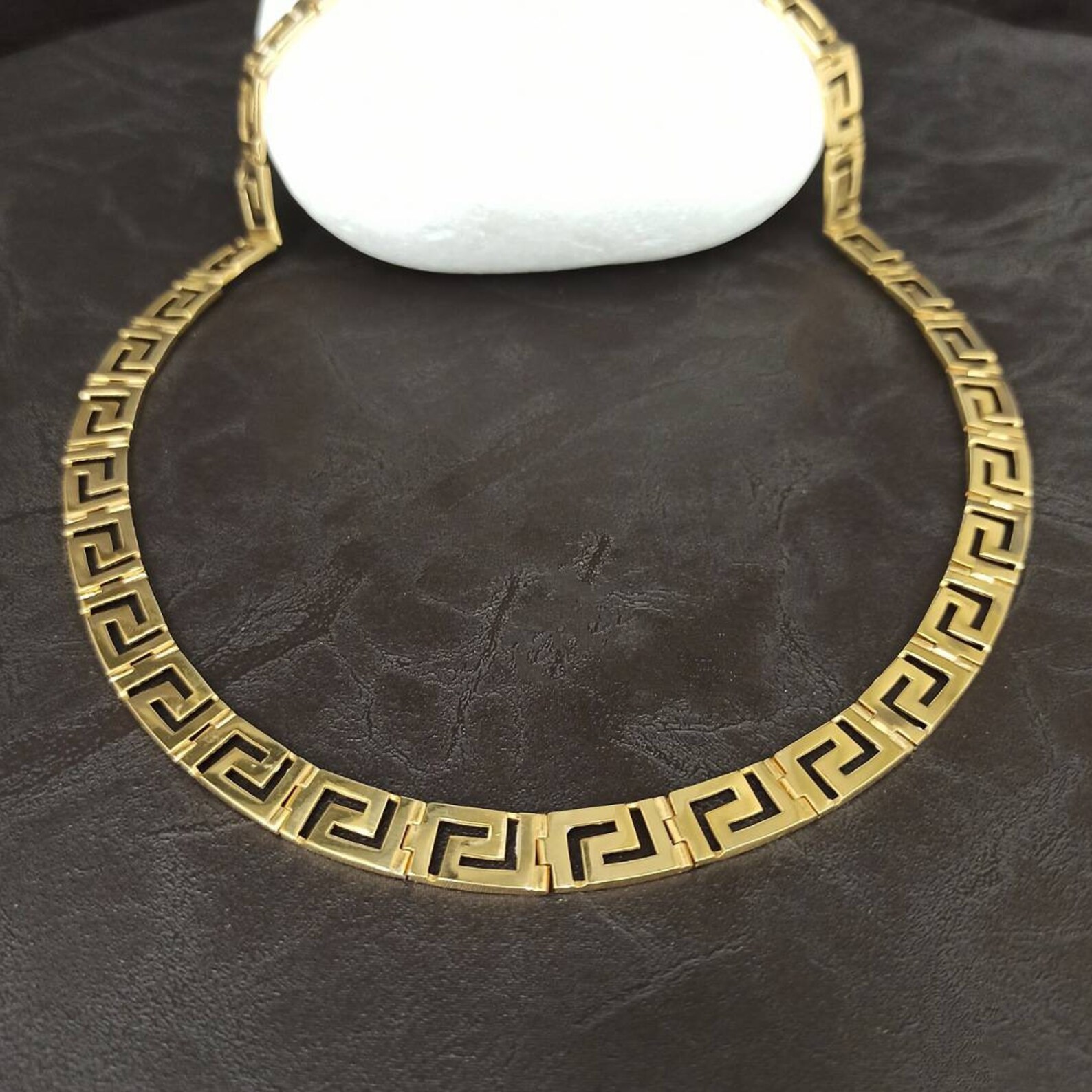 Sterling silver gold finished Greek key design necklace Etsy