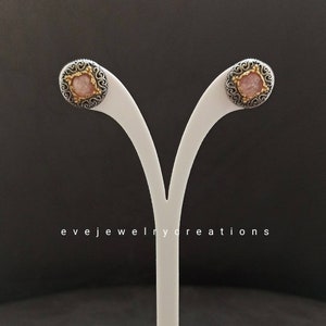 Hand made, oxidized, sterling silver, stud earrings, in the byzantine style.