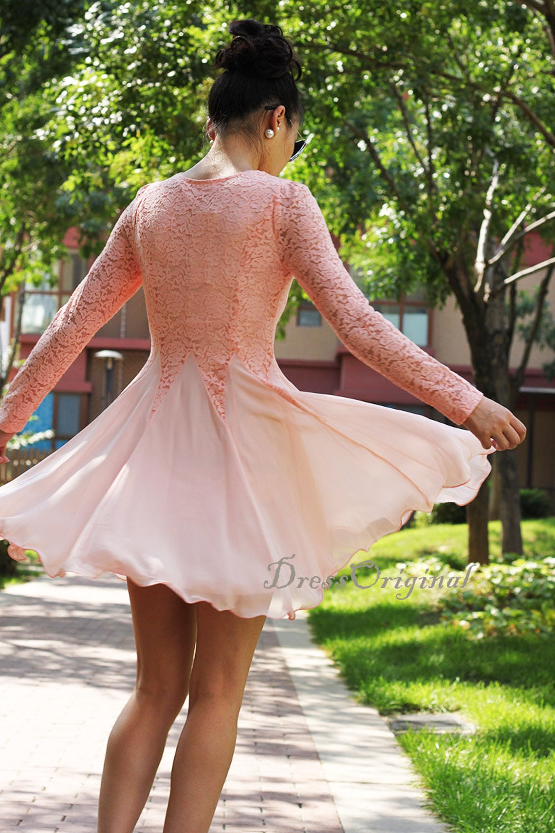 Pink Lace Dress/summer Lace Dress / Pink Lace Chiffon Dress / Etsy