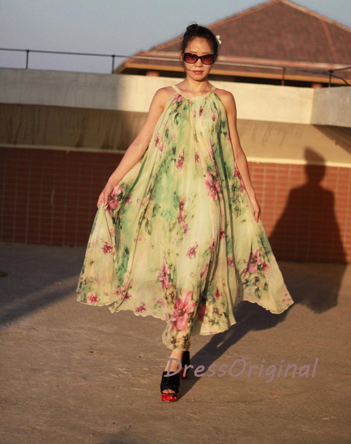 Light Green Maxi Dress Floral/floral Maxi Dress/boho Maxi Etsy