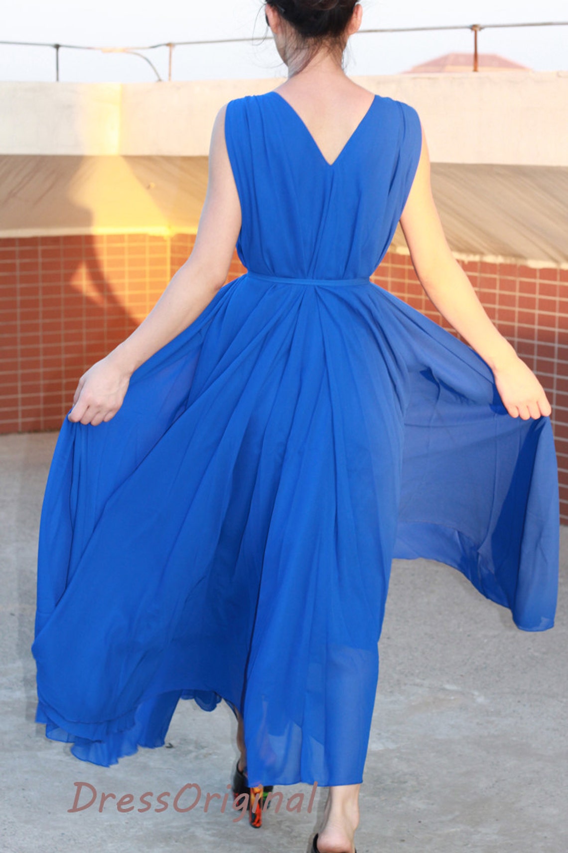 Royal Blue Chiffon Dress Maxi Dress Long Dress Plus Size Dress Etsy