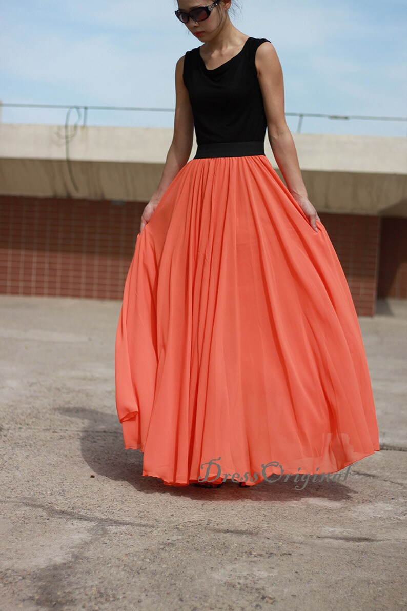 Orange Maxi Skirt Orange Floorlength Skirt Double Layered Etsy