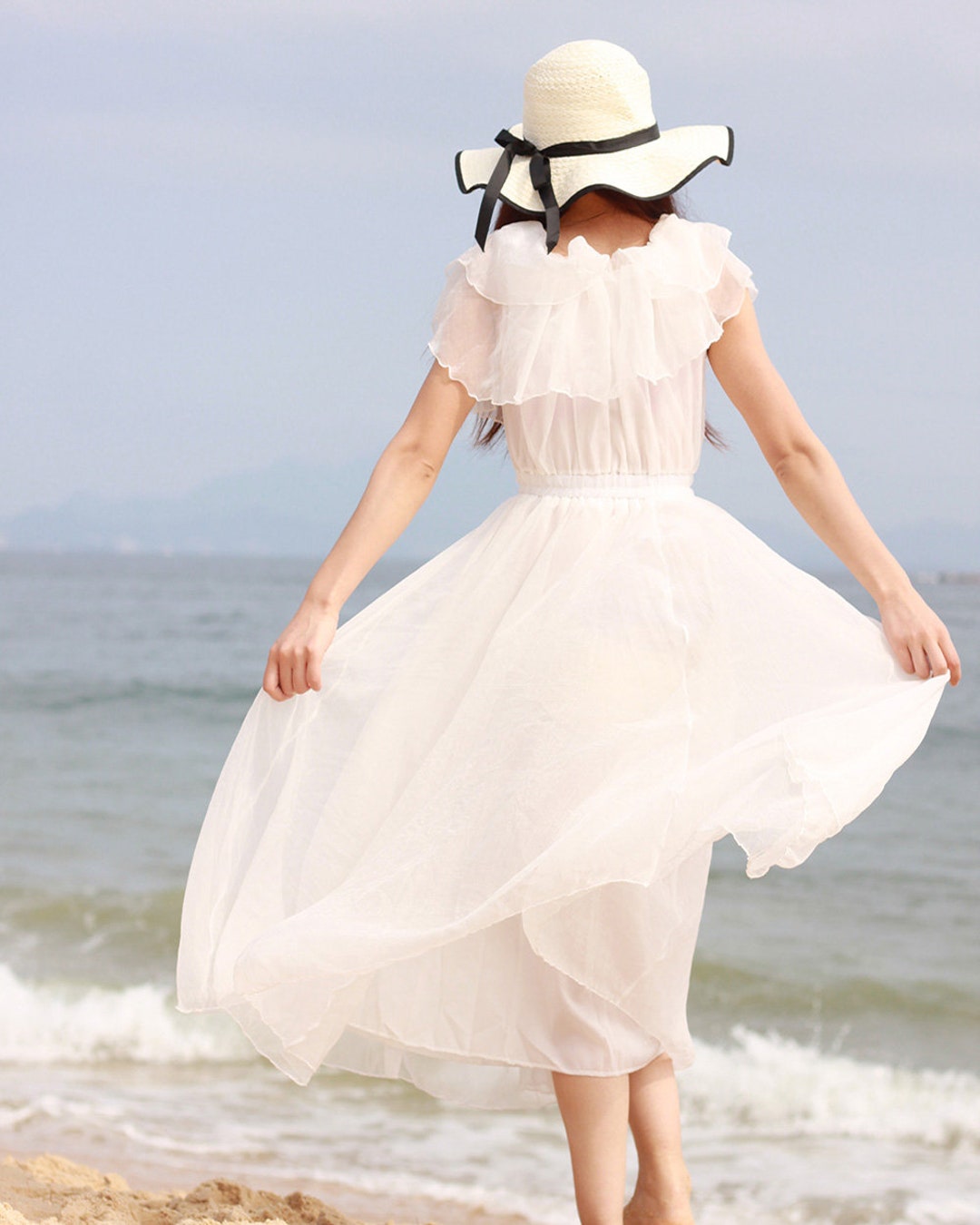 White Maxi Dress White Beach Dress Chic Chiffon Sundress - Etsy