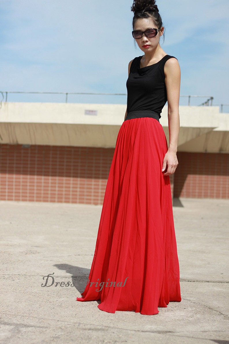 Red Maxi Skirt Red Floorlength Skirt Double Layered Chiffon Etsy