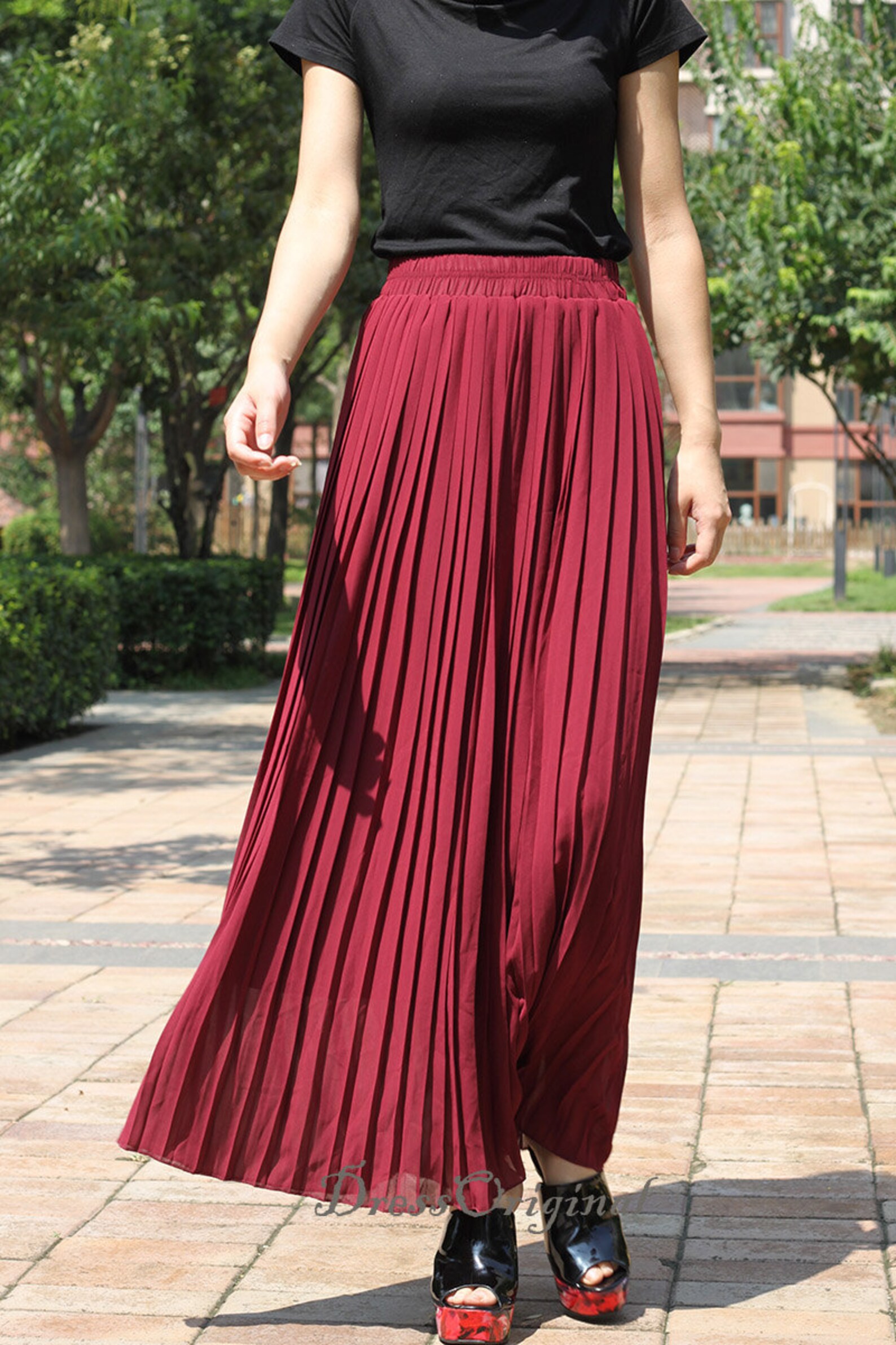 Top Quality Red Pleated Skirt Maxi Skirt Long Skirt Short Etsy