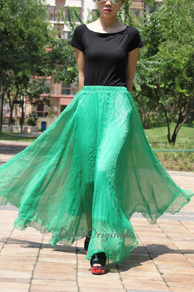 maxi skirt emerald green