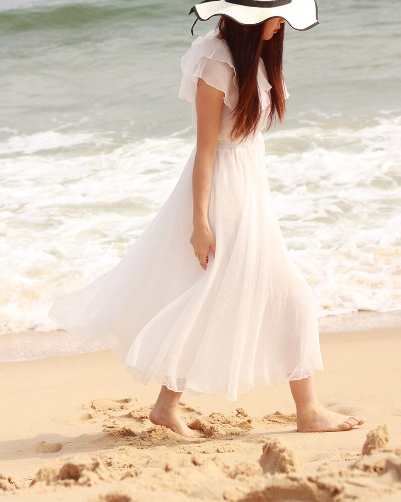 White Maxi Dress White Beach Dress Chic Chiffon Sundress Etsy
