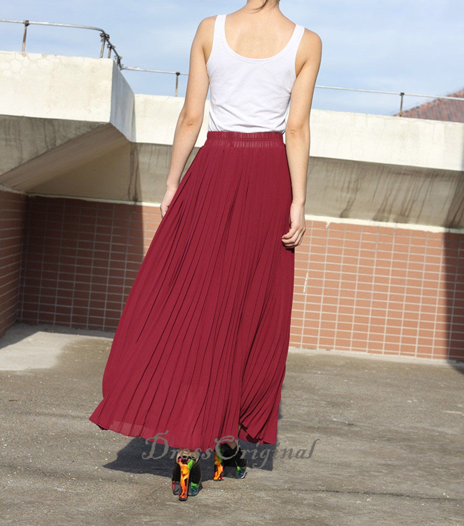 Top Quality Burgundy Pleated Skirt Maxi Skirt Long Skirt Short Etsy