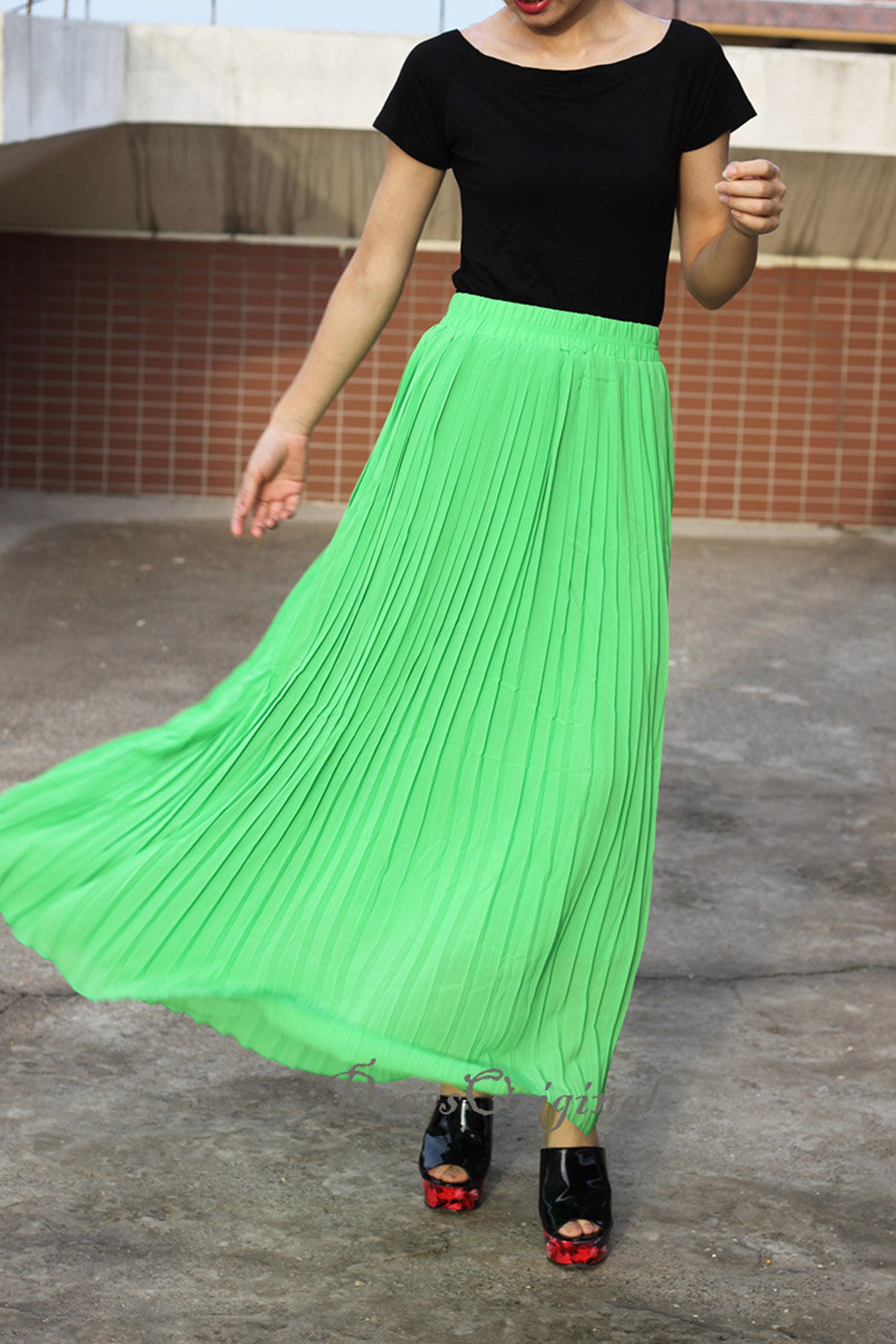 Apple Green Skirt Pleated Skirt Maxi Skirt Full Skirt - Etsy