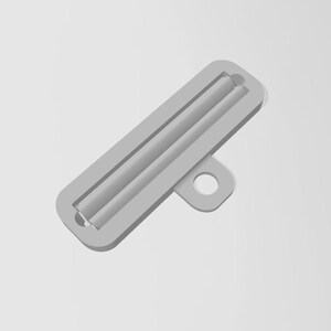May include: A light grey rectangular plastic slider buckle featuring two parallel internal bars for strap adjustment and a small, circular attachment loop extending from one side, designed for securing webbing or fabric straps in various applications.