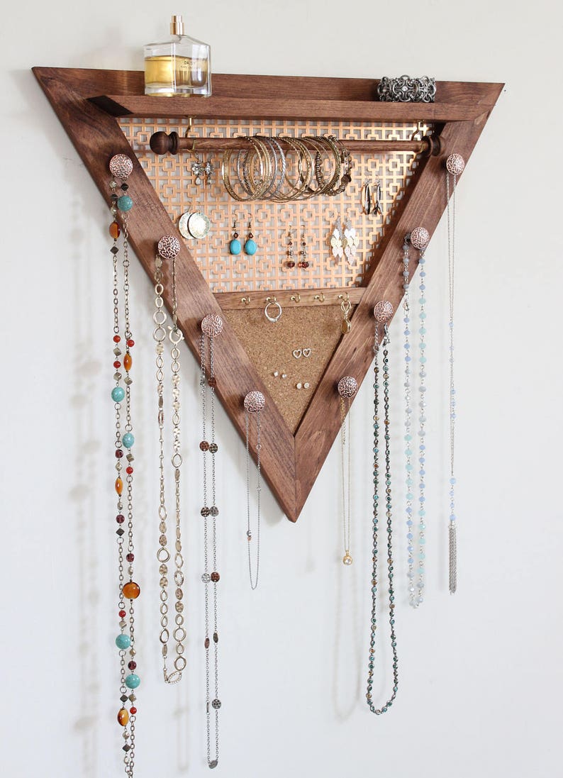 Triangle Jewelry Organizer Wooden Wall Hanging Jewelry Etsy