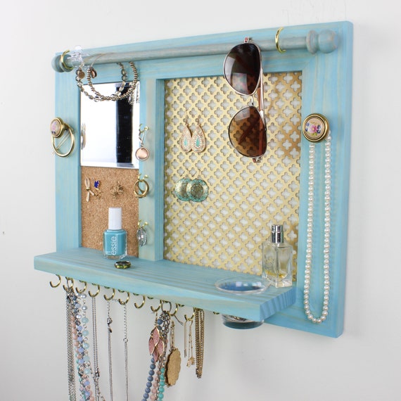 diy hanging jewelry organizer with mirror