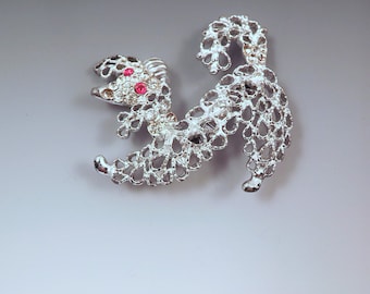 Vintage perro broche- Poodle joyería- amante del perro- broche de poodle- Rhinestone pin- perro antiguo- perno de perro pin
