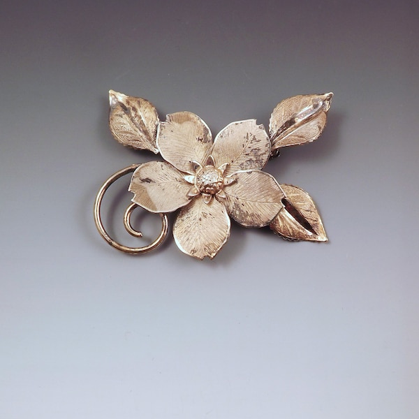 Vintage Bond Boyd Flower Brooch- Estate Jewelry- Antique Gold Sterling Silver Flower Pin