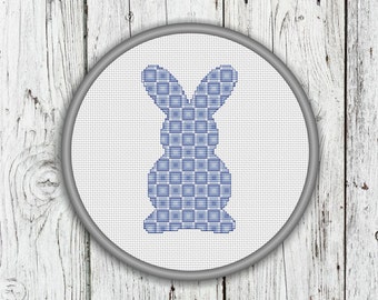 Modern Cute Blue Easter Bunny Counted Cross Stitch Pattern - Instant Download
