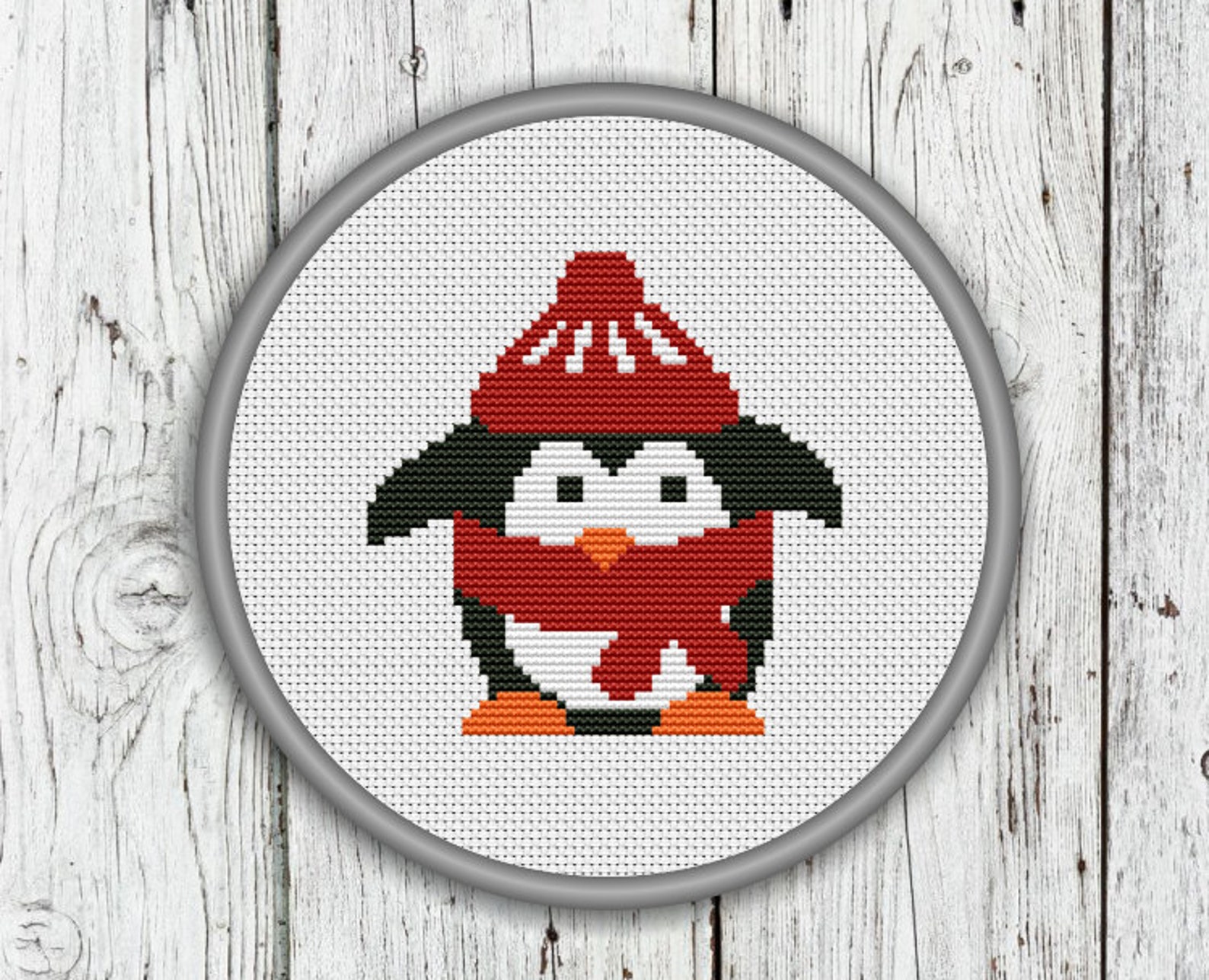 Cute Little Penguin In A Hat Counted Cross Stitch Pattern Etsy