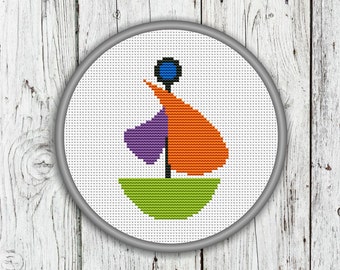 Little Cute Sailboat Counted Cross Stitch, Boat, Sail, Sea, Ocean, Needlepoint Pattern - PDF, Instant Download