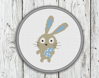 Easter Bunny Counted Cross Stitch Pattern, Animals Needlepoint Pattern - PDF, Instant Download