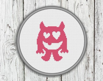 Smiling Cute Love Monster Counted Cross Stitch Pattern, Valentine's Day Monster - PDF, Instant Download