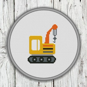 Crawler Crane Counted Cross Stitch Pattern, Construction Trucks, Vehicles, Needlepoint Pattern PDF, Instant Download image 1