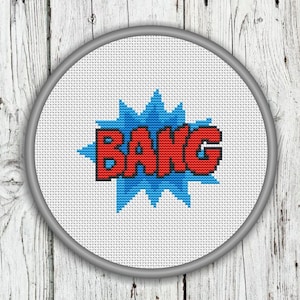Comic Book, Superhero Wording, Bang Counted Cross Stitch Pattern - PDF, Instant Download